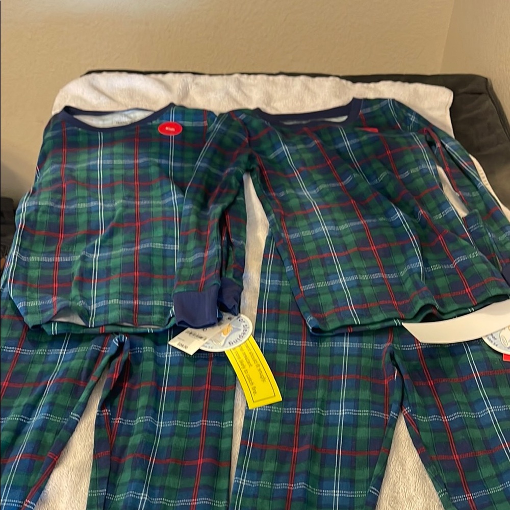 Plaid Kids Pajamas - Blue and Green